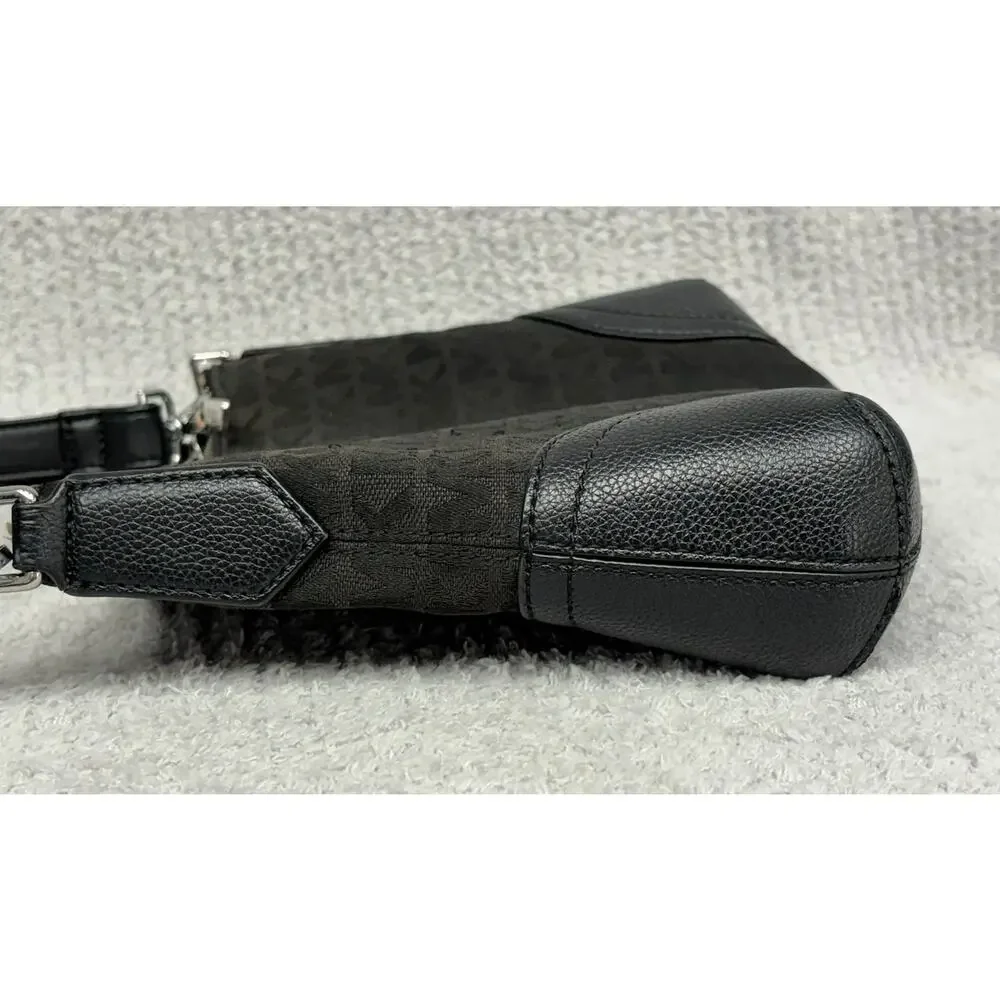 Michael Kors Black Signature Print Canvas Crossbody Bag Purse AS IS #77269